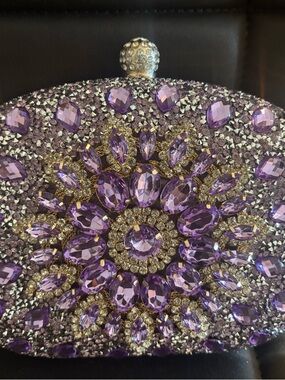 Lavish Purple Crystal Floral Evening Clutch